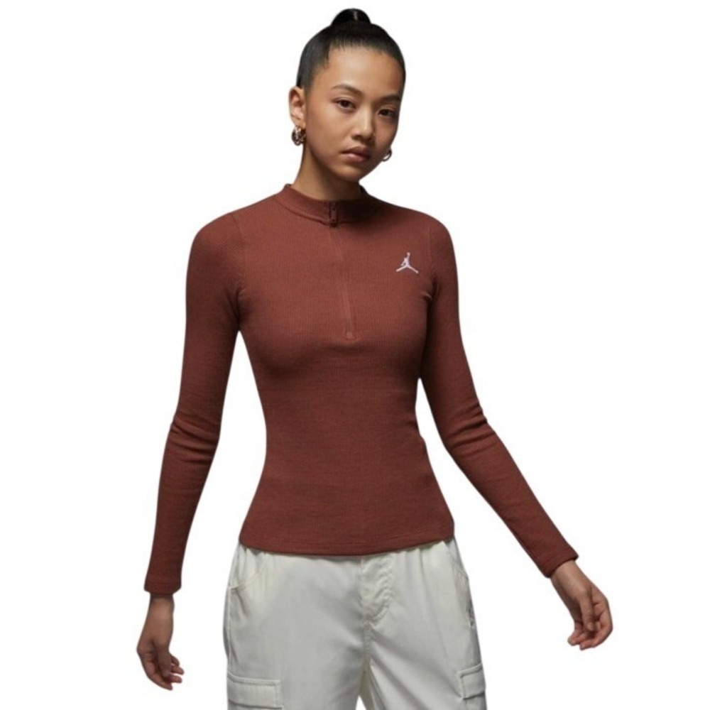 Nike Jordan Women's Long-sleeve 1/2-zip Knit Top‎  Brown, Small